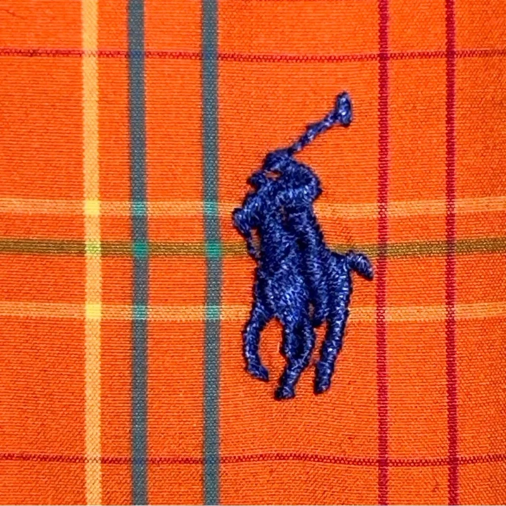 90S Polo By Ralph Lauren Orange Plaid Caldwell Open Collar Short Sleeve Shirt XL